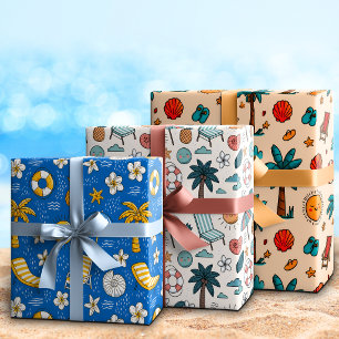 Whimsical Cute Cartoon Summer Beach Vacation  Wrapping Paper Sheet