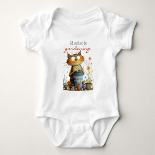 Whimsical Cute Cat "I'd Rather Be Gardening" Baby Bodysuit
