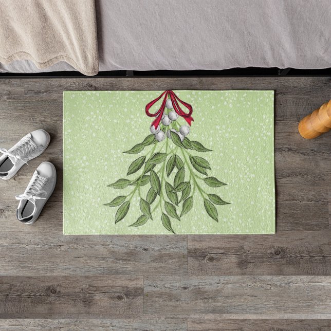Whimsical Cute Christmas Berries Doormat (Simple Christmas holiday greenery mistletoe berries doormat)