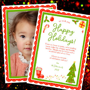 Whimsical Cute Christmas CUSTOM PHOTO Scalloped Holiday Card