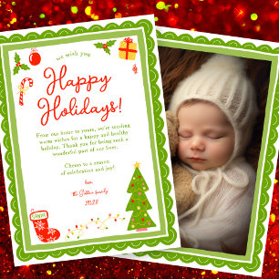 Whimsical Cute Christmas CUSTOM PHOTO Scalloped Holiday Card