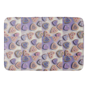 Whimsical cute colourful cookies hearts watercolor bath mat