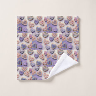 Whimsical cute colourful cookies hearts watercolor wash cloth