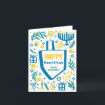Whimsical Cute Dreidel Menorah CUSTOM HANUKKAH Holiday Card<br><div class="desc">Perfect cute card for a fun holiday card! Hand made art for you! FULLY CUSTOMIZABLE! Click on “Personalize” above to edit the text. Click "edit using design tool" to adjust the fonts, colours and placements. (check my shop for alternate designs too) This is a folded card, check my shop for...</div>