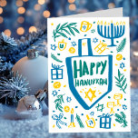 Whimsical Cute Dreidel Menorah CUSTOM HANUKKAH Holiday Card<br><div class="desc">Perfect cute card for a fun holiday card! Hand made art for you! FULLY CUSTOMIZABLE! Click on “Personalize” above to edit the text on the inside of the card. Click "edit using design tool" to adjust the fonts, colours and placements. (check my shop for alternate designs too) This is a...</div>