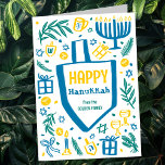 Whimsical Cute Dreidel Menorah CUSTOM HANUKKAH Holiday Card<br><div class="desc">Perfect cute card for a fun holiday card! Hand made art for you! FULLY CUSTOMIZABLE! Click on “Personalize” above to edit the text. Click "edit using design tool" to adjust the fonts, colours and placements. (check my shop for alternate designs too) This is a folded card, check my shop for...</div>