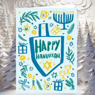 Whimsical Cute Dreidel Menorah CUSTOM HANUKKAH Holiday Card
