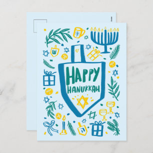 Whimsical Cute Dreidel Menorah CUSTOM HANUKKAH Holiday Postcard