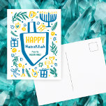 Whimsical Cute Dreidel Menorah CUSTOM HANUKKAH Holiday Postcard<br><div class="desc">Perfect cute card for a fun holiday card! Hand made art for you! FULLY CUSTOMIZABLE! Click on “Personalize” above to edit the text. Click "edit using design tool" to adjust the fonts, colours and placements. (check my shop for alternate designs too) This is a postcard, check my shop for folded...</div>