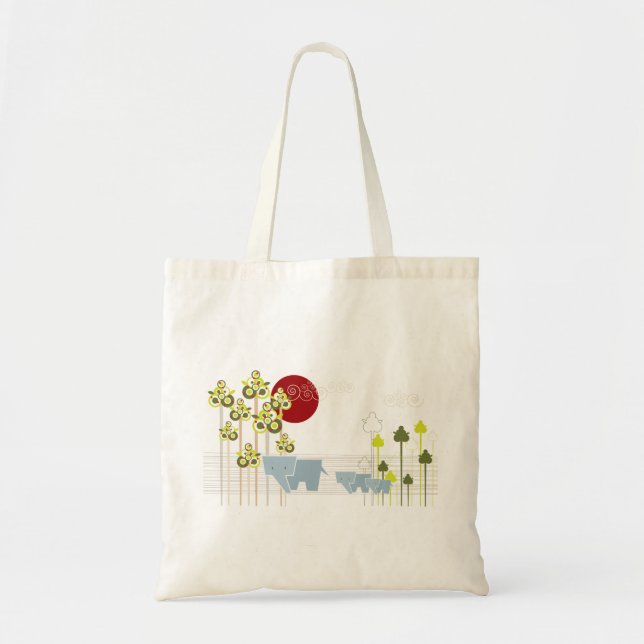 Whimsical Cute Elephant Family In Forest Trees Sun Tote Bag (Front)