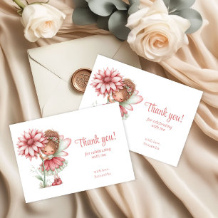 Whimsical Cute Fairy Blush Floral 1st Birthday  Thank You Card