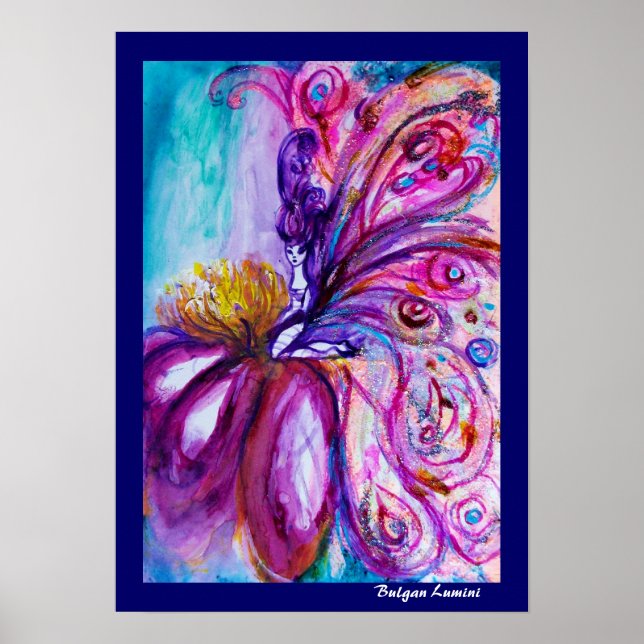 WHIMSICAL CUTE FAIRY IN PINK AND GOLD SPARKLES POSTER (Front)