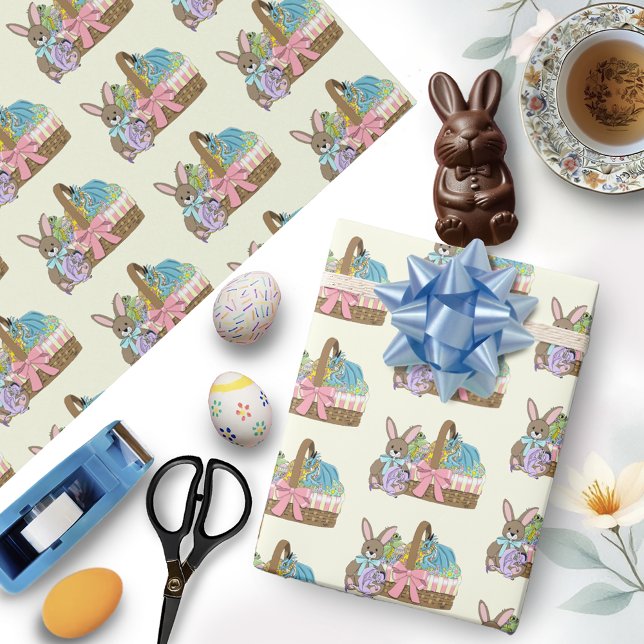 Whimsical Cute Fantasy Dragons Easter Basket  Wrapping Paper (Creator Uploaded)
