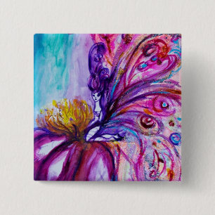 WHIMSICAL CUTE FLOWER FAIRY IN PINK,GOLD SPARKLES 2 INCH SQUARE BUTTON