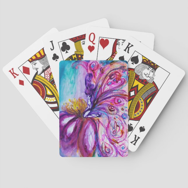 WHIMSICAL CUTE FLOWER FAIRY IN PINK,GOLD SPARKLES PLAYING CARDS (Back)