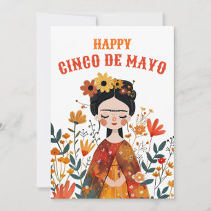 Whimsical Cute Frida Kahlo Happy Cinco de Mayo Holiday Card