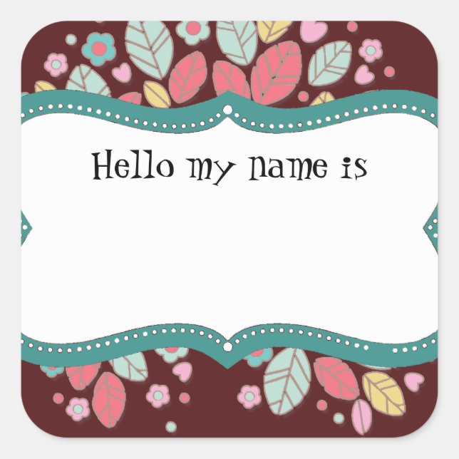 Whimsical Cute Fun Swirl Flower Bridal Shower Square Sticker (Front)