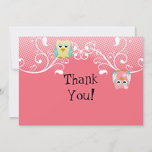 Whimsical Cute Fun Swirl Owl Owls Baby Thank You (Front)