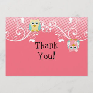 Whimsical Cute Fun Swirl Owl Owls Baby Thank You Card