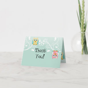 Whimsical Cute Fun Swirl Owl Owls Baby Thank You Card