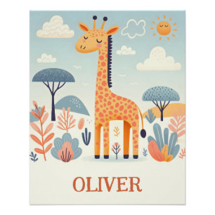 Whimsical Cute Giraffe in Savanna Poster