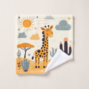 Whimsical Cute Giraffe in Savanna Wash Cloth