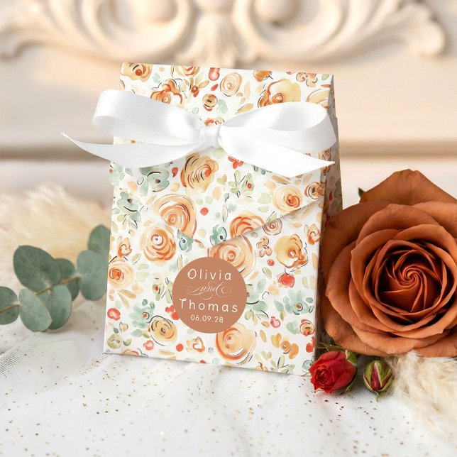 Whimsical Cute Hand Drawn Earthy Flowers Wedding Favor Box (Wedding Favor Boxes in Earthy Fall Hues with Hand-drawn Flowers Doodles Pattern)