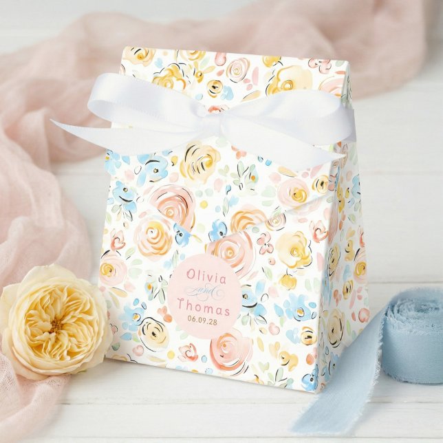Whimsical Cute Hand Drawn Pastel Flowers Wedding Favor Box (Whimsical Floral Pattern Pastel Favor Box for Wedding)