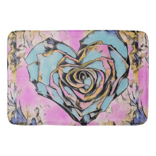 Whimsical cute heart colourful drawing bath mat