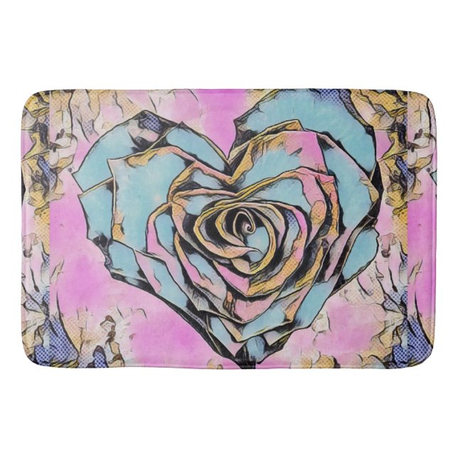 Whimsical cute heart colourful drawing   bath mat (Front)