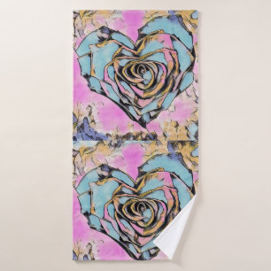 Whimsical cute heart colourful drawing   bath towel