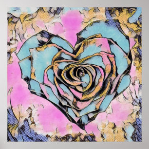 Whimsical cute heart colourful drawing  poster