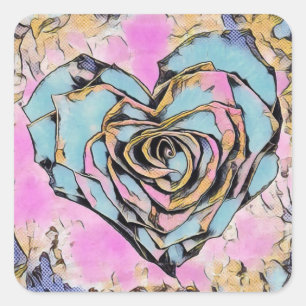 Whimsical cute heart colourful drawing  square sticker