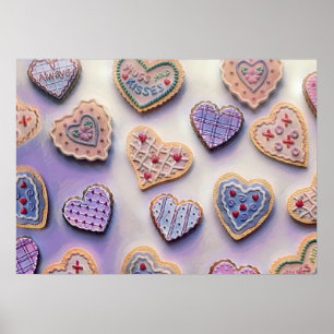 Whimsical cute hearts colorful drawing poster