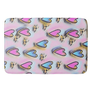 Whimsical cute hearts colourful drawing   bath mat