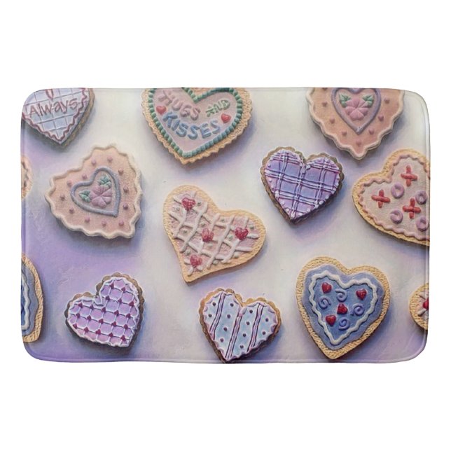 Whimsical cute hearts colourful drawing    bath mat (Front)