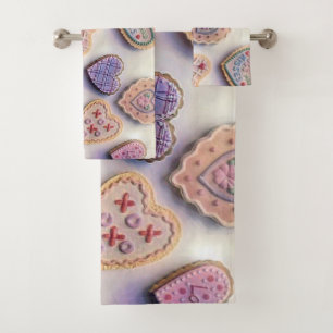 Whimsical cute hearts colourful drawing bath towel set