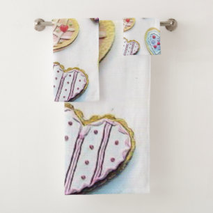 Whimsical cute hearts colourful drawing bath towel set