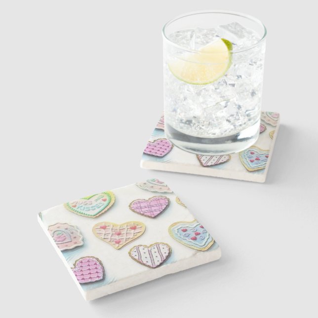 Whimsical cute hearts colourful drawing   stone coaster (Side)