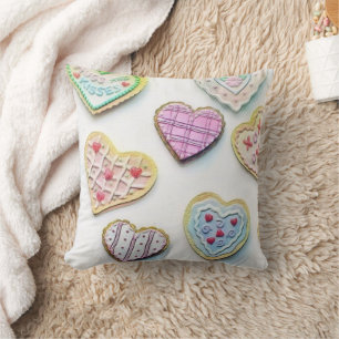 Whimsical cute hearts colourful drawing throw pillow