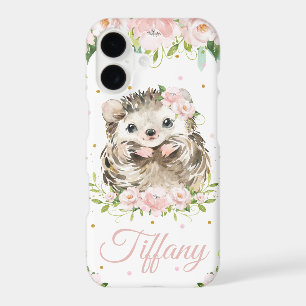 Whimsical Cute Hedgehog Pink Blush Floral