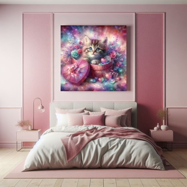 Whimsical Cute Kitten Floral Heart Box Poster (Creator Uploaded)