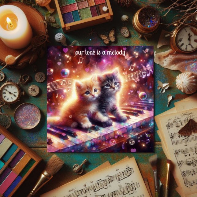 Whimsical Cute Kittens Musical Piano Valentine  Holiday Card (Creator Uploaded)