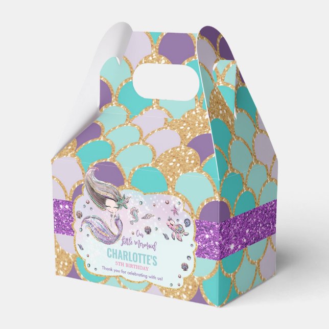 Whimsical Cute Mermaid Birthday Party Thank You Favor Box (Front Side)
