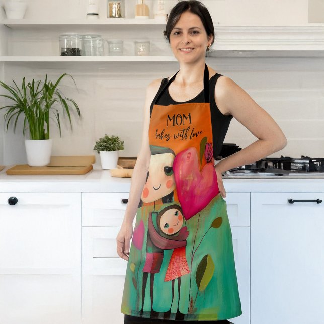 Whimsical Cute Mom Bakes with Love Apron (Mom bakes with love)