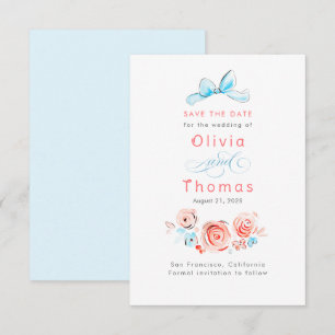 Whimsical Cute Pastel Flowers Bow Save the Date
