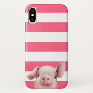 Whimsical Cute Pig on Coral Stripes Pattern Case-Mate iPhone Case