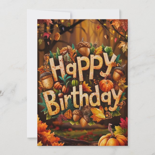 Whimsical Cute Pumpkin Autumn Fall Happy Birthday Card (Front)