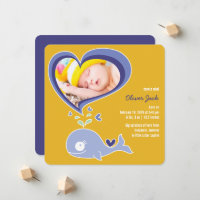 Whimsical Cute Purple Whale Baby Boy Photo Birth