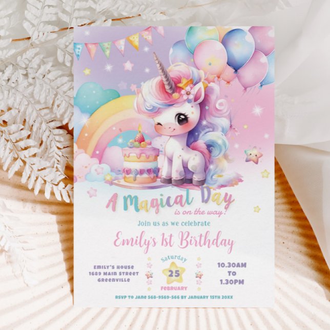 Whimsical Cute Rainbow Unicorn Magical Birthday Invitation (Creator Uploaded)
